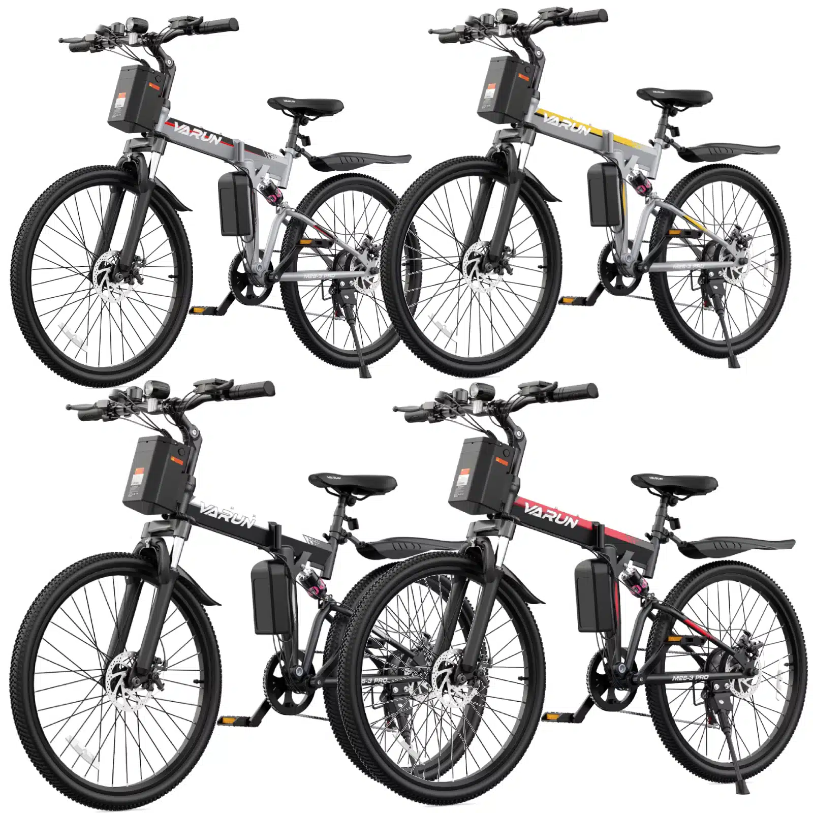 VARUN M26-3 PRO Összecsukható Elektromos Kerékpár 26" Fekete-Piros/Fehér|Ezüst-Narancs/Fekete 375Wh