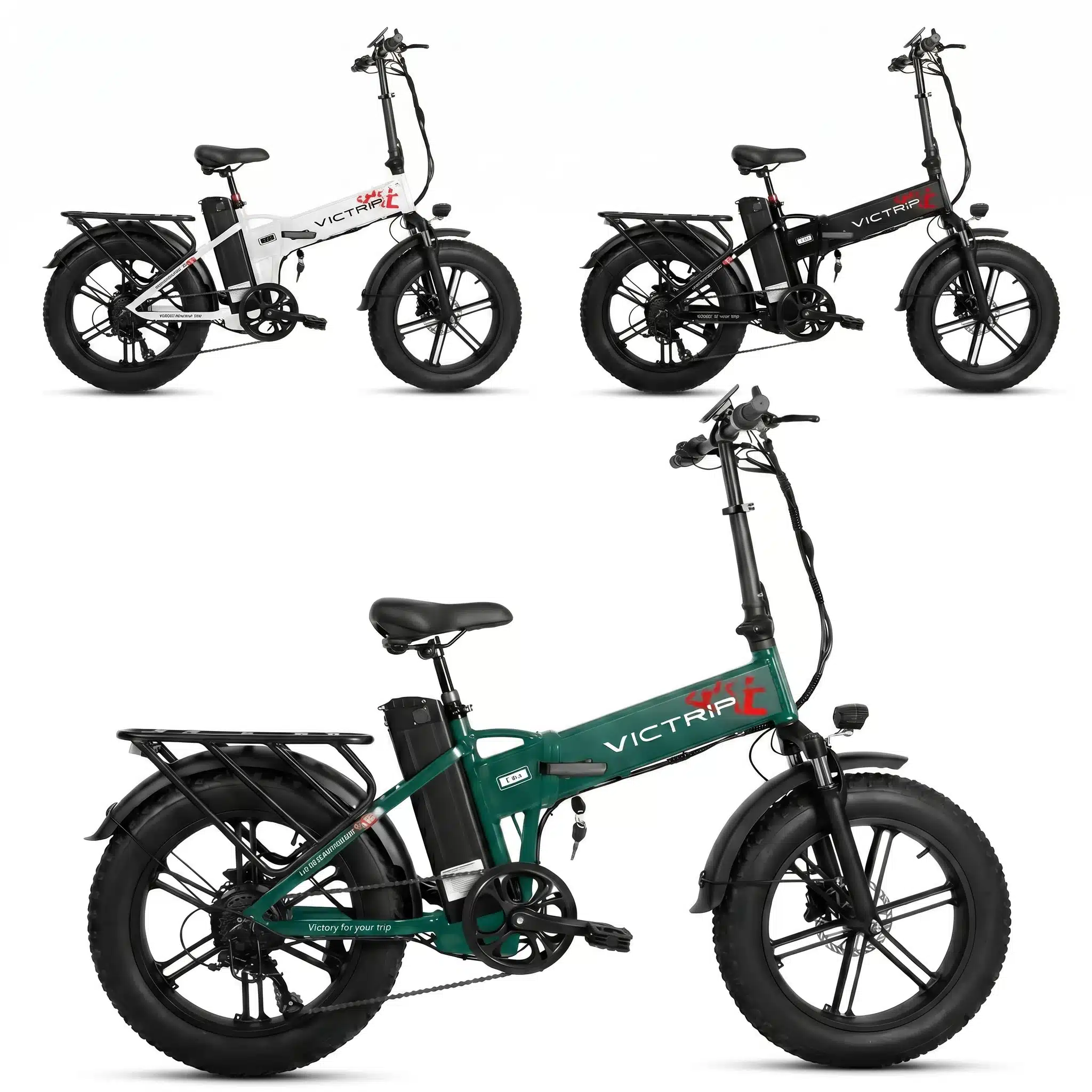 VICTRIP T5PLUS Összecsukható Elektromos Kerékpár 20" Fekete|Fehér|Zöld 2x20Ah Akkuval 1920WH